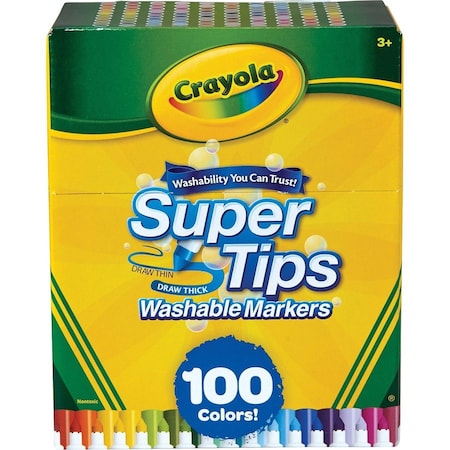 Crayola Markers, Super Tips, Washable, 100/ST, Assorted, PK6 CYO585100